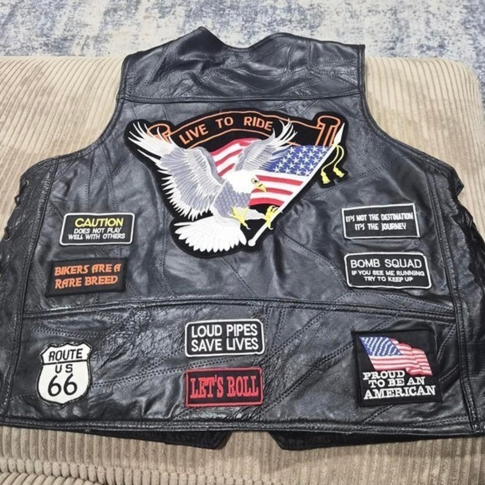 Vintage Diamond Plate Genuine Buffalo Leather Biker Vest
